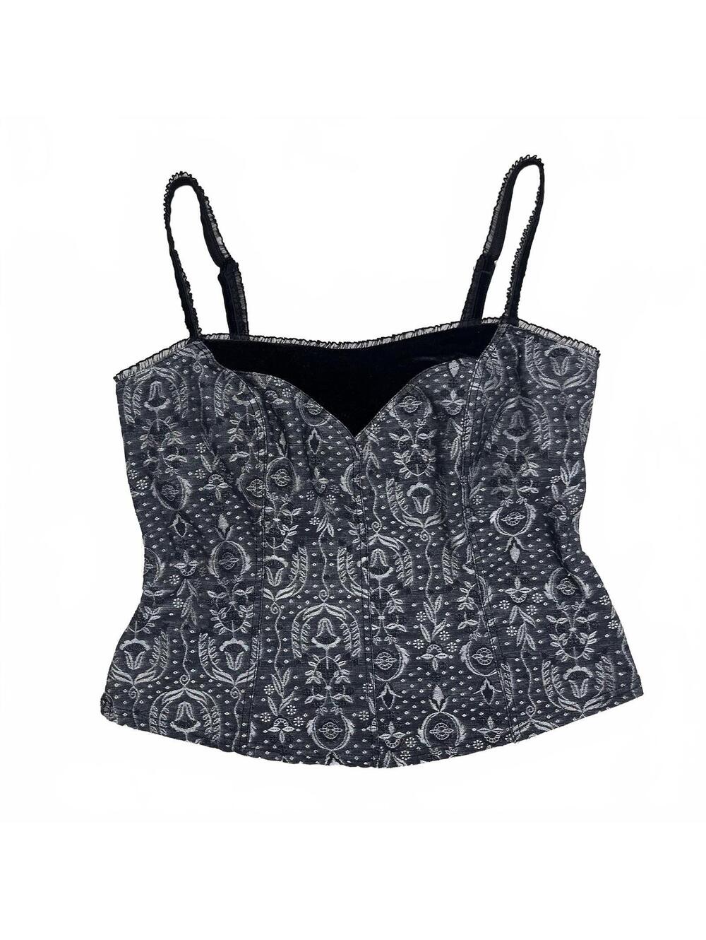 Vintage Arianne M WhimsyGoth Corset Style Bustier Jacquard Top Velvet Lace Trim